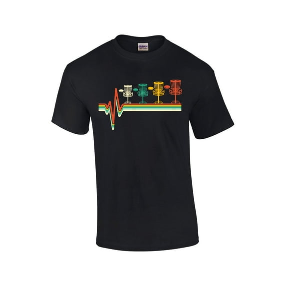Retro Heartbeat Disk Golf Mens Short Sleeve T-shirt Graphic Tee-Black-small