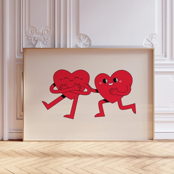 Retro Hearts Romantic Valentine Wall Art, Stretched Canvas Size 8x12