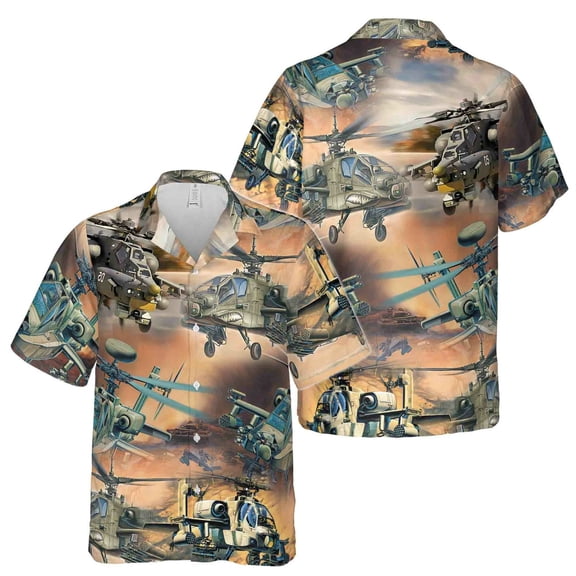 Retro Helicopter Pattern Grunge Hawaiian Shirt S-5XL