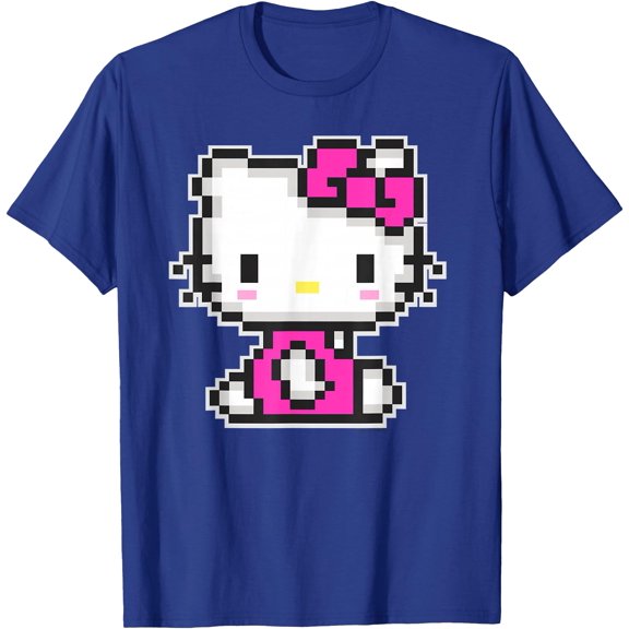 Retro Hello Kitty Pixel Style DTG Print Unisex T-Shirt,Royal Blue Color,Size 2T