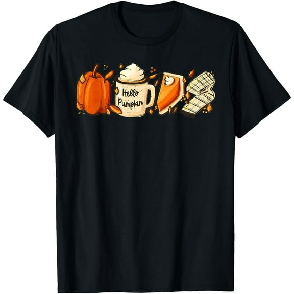 Retro Hello Pumpkin Spice Latte Coffee Autumn Thanksgiving T-Shirt