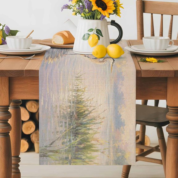 Retro Heron in River Table Runner 70 Inches Long, Farmhouse Water Reflection Table Runners Tabletop Scarf Kitchen Dining Tables Decoration for Home Party Indoor Outdoor
