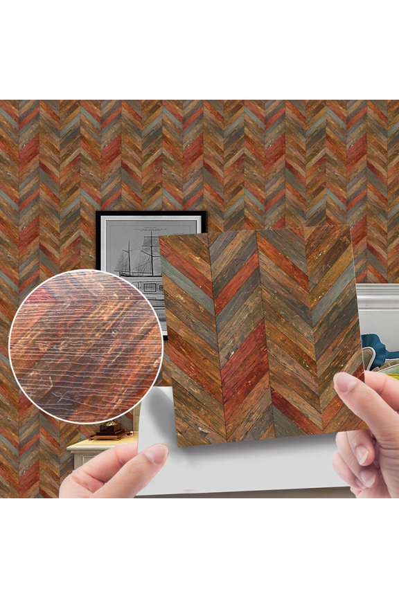 Retro Herringbone Imitation Wood Grain Tile Stickers 20PCS, Self-Adhesive Waterproof Floor & Wall Stickers, DIY Peel and Stick Home Decoration for Bathroom, Kitchen, Living Room and Bedroom