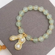BAUT Retro Hetian Jade Bead Bracelet Adjustable Chinese Style Peanut Pendant Bracelet Antique Double Chain Bracelet Female Hand Chain for Girlfriend B