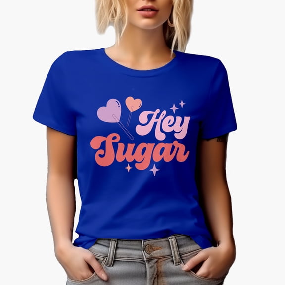 Retro Hey Sugar feat. Heart Lollipops, Valentine's Day Art Merch Gift, Royal Blue T-Shirt, 3XL