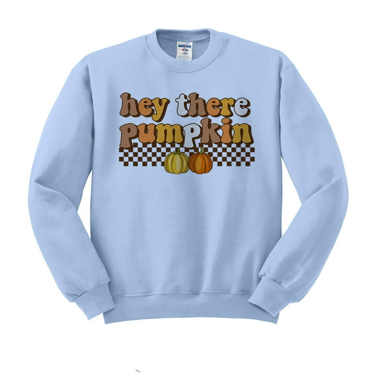 Retro Hey There Pumpkin Sweatshirt Unisex Large Light Blue