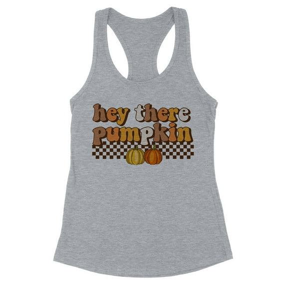 Retro Hey There Pumpkin Tank Top Fitted Racerback Women's 2X-Large Heather Grey