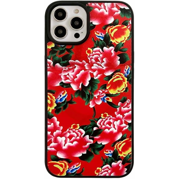 Retro Hibiscus Coquette Flower Case Compatible with iPhone 13 Pro Max,Luxury Bedazzled Floral One Piece Girls Women Trendy Slim Protective Cover for iPhone 13promax 6.7",Red