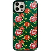 Retro Hibiscus Coquette Flower Case Compatible with iPhone 14/iPhone13,Luxury Bedazzled Floral One Piece Girls Women Trendy Slim Protective Cover for iPhone 13/14 6.1",Green