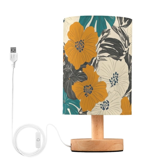 Retro Hibiscus Flowers Leaves Tropical Table Lamp with USB Port LED Warm Light Lamp Night Light Home Decor