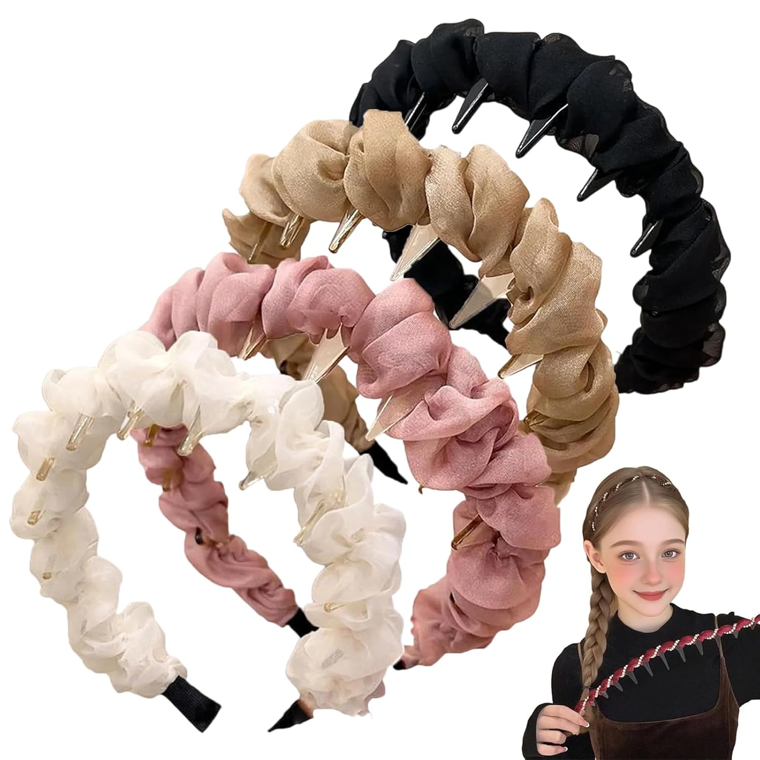 3 Fascie Per Capelli Con Perle - Stile Vintage Cranio Alto Con Denti