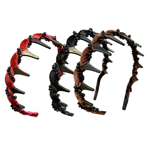 Retro High Skull Pearl Headband, 3PCS Vintage High Cranium Hairbands with Anti-Slip Teeth, Elegant Satin Faux Hair Accessories for Women for Weddings, Parties, Daily Wear