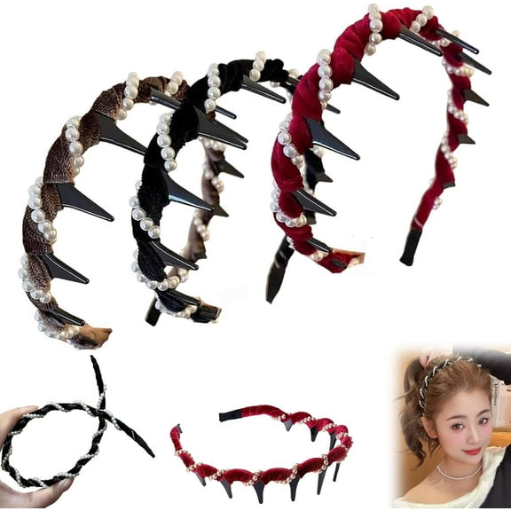 Retro High Skull Pearl Headband, Vintage High Cranium Faux Pearl Hairband with Anti-Slip Teeth for Wedding/Party/Daily Wear, Comfort & Elegant Hair Accessories for Women (3PCS, A)