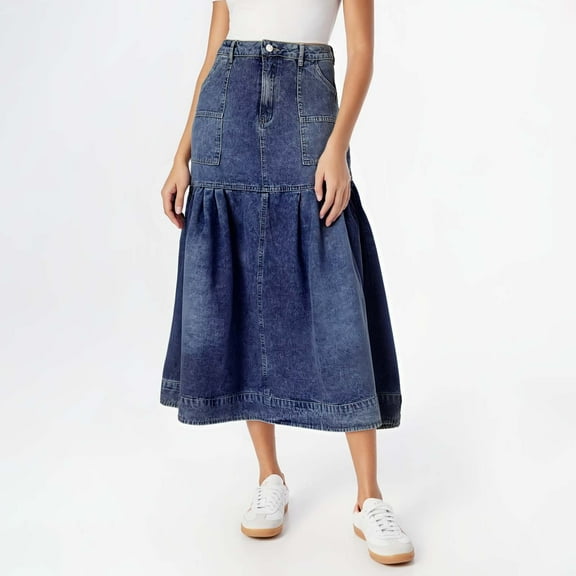 Retro High Waist A Line Denim Casual Long Skirt For Women Vintage Street Style Fashion Skirt Casual Skirt Fitted Bed Skirt Womens Skirts Midi Length Girls Skater Skirt Denim Skirt Light Skirt Bed