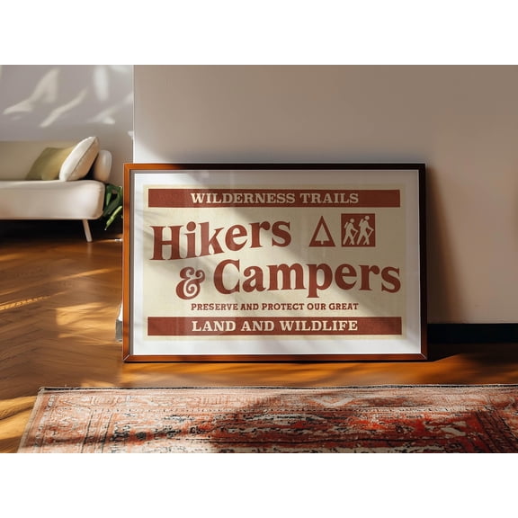 Retro Hiking & Camping Art Print: Wilderness Sign, Unframed Canvas 8x10in