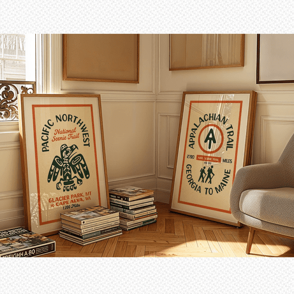 Retro Hiking Outdoor Adventure Kids Poster Set Set 2 , Poster Only