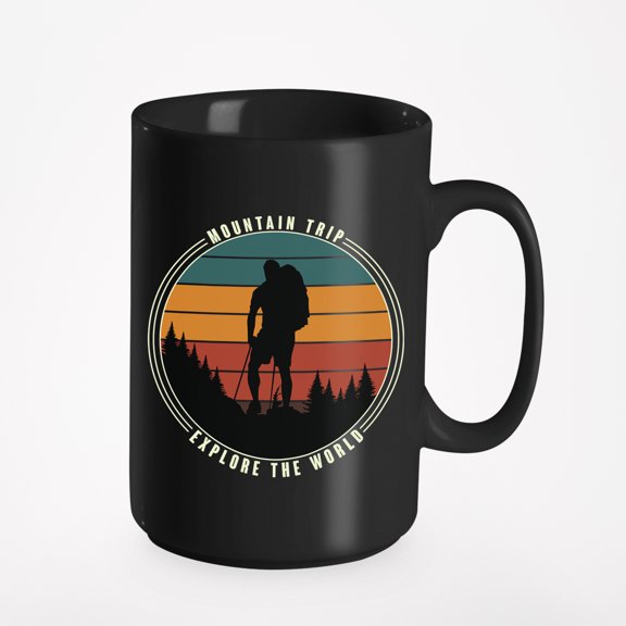 Retro Hiking or Hiker, Black 15oz Ceramic Mug