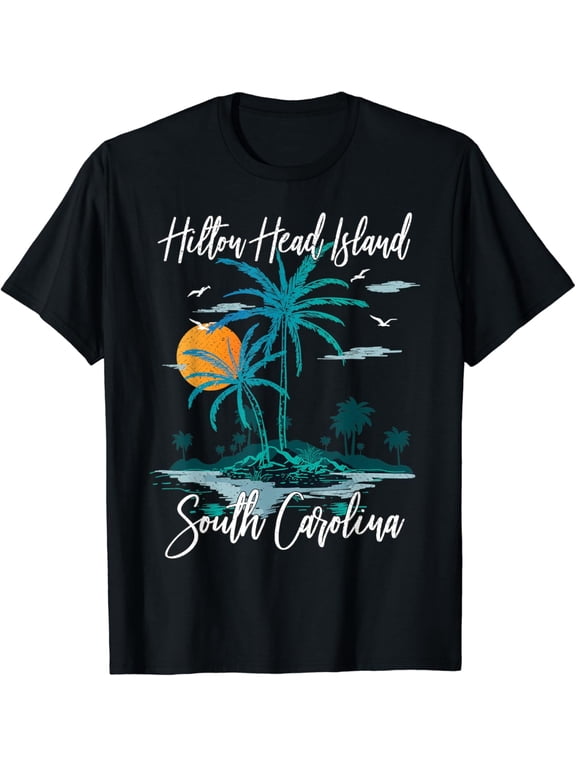 Retro Hilton Head Island South Carolina Beach Vacation T-Shirt Vintage Palm Tree Summer Souvenir Graphic Tee for Men and Women