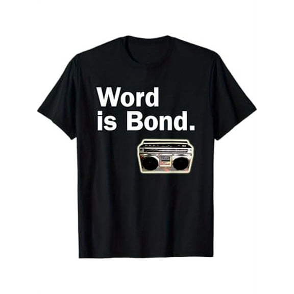 Retro Hip Hop "Word Is Bond" Men's T-Shirt - 100% Cotton, Black, S-XXXL, All-Season Comfort, Vintage Radio Graphic, Casual Streetwear, Ideal for Active Lifestyle & Holiday Gifts