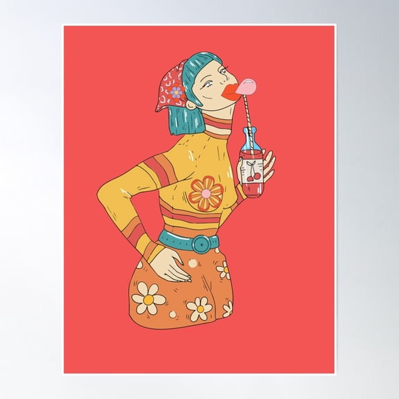 Retro Hip Lady. Poster Wall Art, Modern Wall Decor, 8x12 UNFRAMED