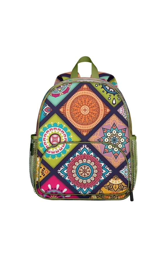 Retro Hippie Bohemian Backpack for Student – Colorful Floral Vintage Fashion Tribal Style Elementary Daypack with Aesthetic Artistic Touch