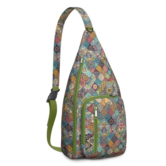 Retro Hippie Ethnic Sling Backpack - Colorful Tribal Crossbody Bag for Outdoor Activities & Daily Use