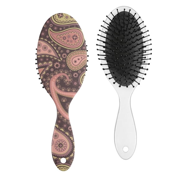 Retro Hippie Hair Brush with Bohemian Style Plaid Print, Vintage Paddle Hairbrush for Unisex Users, Wet & Dry Detangler Comb for Styling