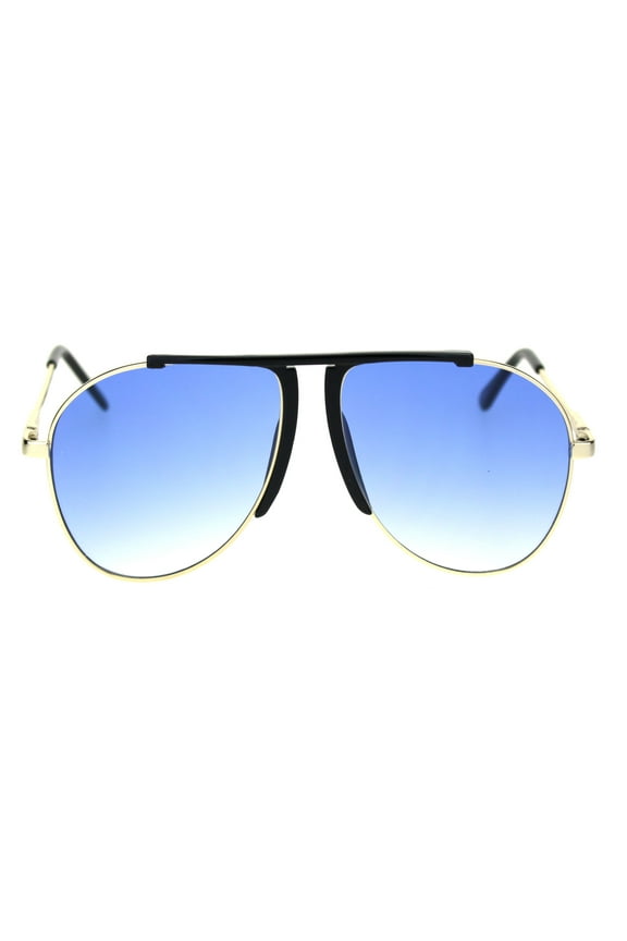Retro Hippie Oversize Flat Top Racer Spring Hinge Metal Sunglasses Black Gold Blue