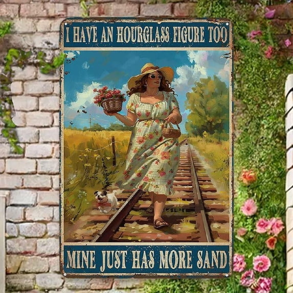Retro Hippie Poster, Vintage Metal Tin Sign I Have An Hourglass Figure Too Mine Just Has More Sand Wall Art Signs Decor Gifts for Girls Living Room Party Decorations 6" x 8"