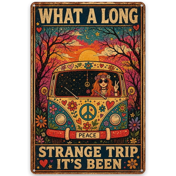 Retro Hippie Van Metal Wall Decor Sign 8x12 Inch  Vintage Style Peace and Love Art for Indoor Outdoor Use  Easy Hanging Iron Plaque with Pre-Drilled Holes  Rustic Home Decor Accessory
