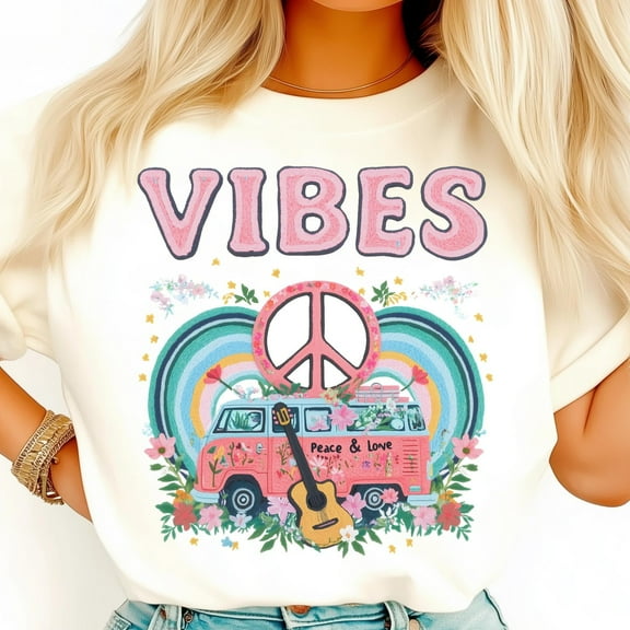 Retro Hippie Van Shirt, Peace And Love Tee, Boho Vibes Shirt, Retro Van Shirt, Flower Power Tee, Vintage Vibes Shirt, Bohemian Tee