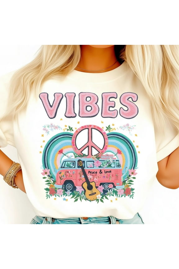 Retro Hippie Van Shirt, Peace And Love Tee, Boho Vibes Shirt, Retro Van Shirt, Flower Power Tee, Vintage Vibes Shirt, Bohemian Tee