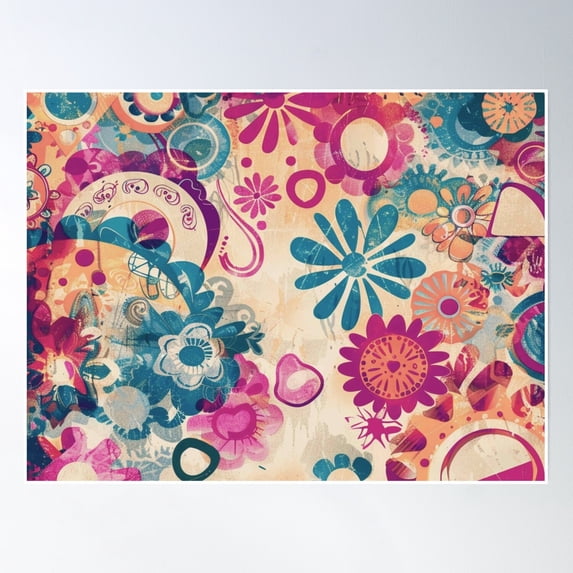 Retro Hippie: Wild Flowers Poster Wall Art, Modern Wall Decor, 16x24 UNFRAMED