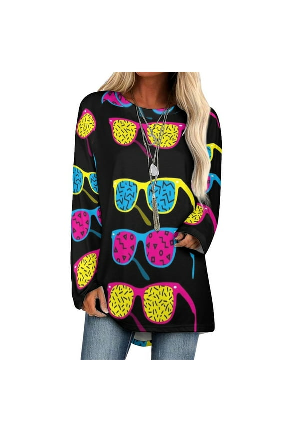 Retro Hipster 80'S 1980S Glasses : Costume & Casual Lotus Leaf Neck T-Shirt Long Sleeve T-Shirts For Women Spring And Autumn