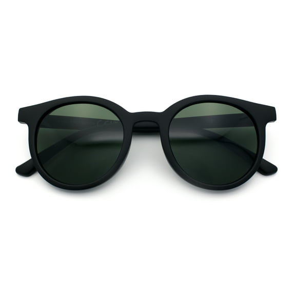 Retro Hipster Fashion Horn Rim Round Circle Len Plastic Sunglasses Matte Black - Green