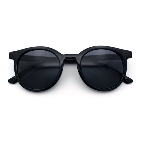 Retro Hipster Fashion Horn Rim Round Circle Len Plastic Sunglasses Shiny Black - Black
