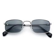 Retro Hipster Narrow Rectangle Metal Rim Dad Fashion Sunglasses [Silver - Black]