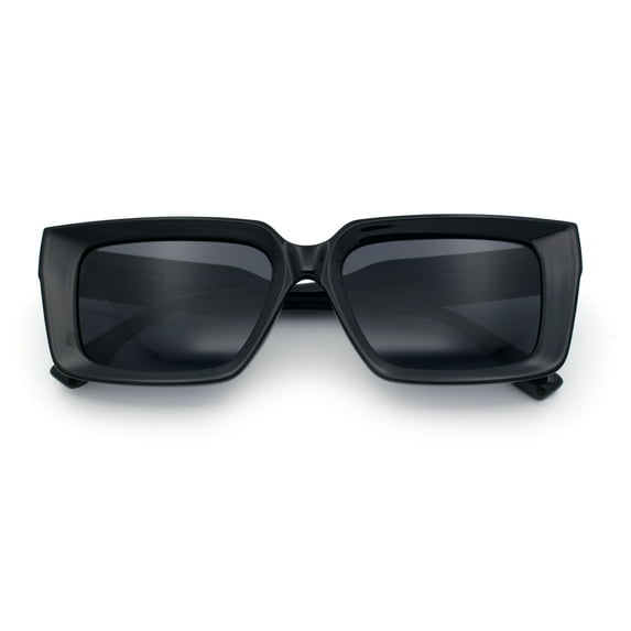Retro Hipster Thick Beveled Frame Horn Rim Square Rectangle Sunglasses All Black