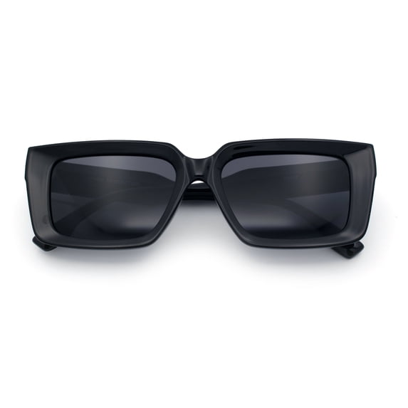 Retro Hipster Thick Beveled Frame Horn Rim Square Rectangle Sunglasses All Black
