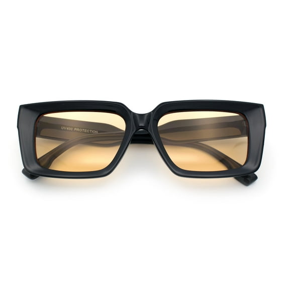 Retro Hipster Thick Beveled Frame Horn Rim Square Rectangle Sunglasses Black - Beige