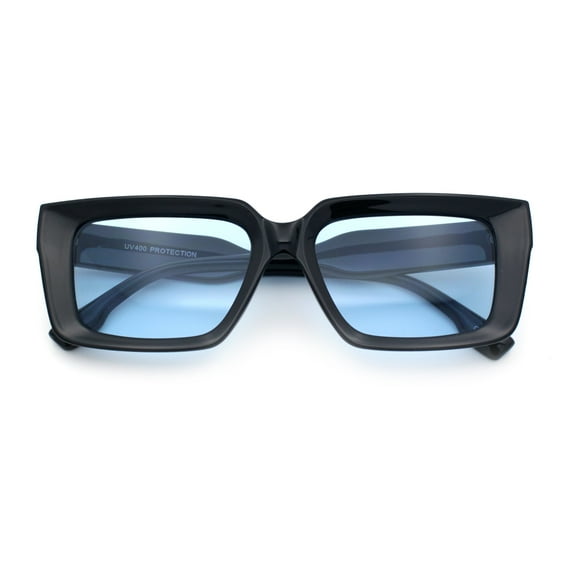 Retro Hipster Thick Beveled Frame Horn Rim Square Rectangle Sunglasses Black - Blue