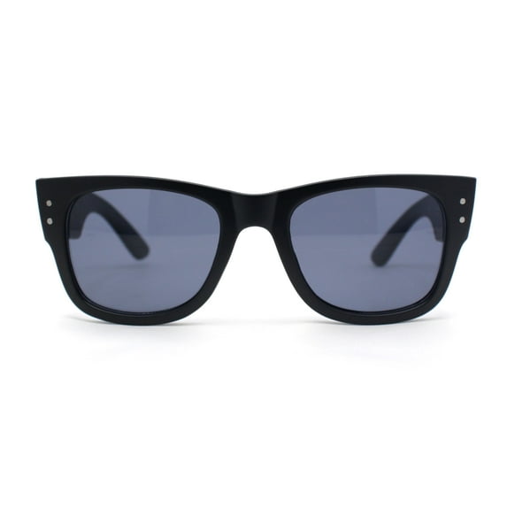 Retro Hipster Thick High Temple Horn Rim Rectangle Sunglasses Matte Black - Black