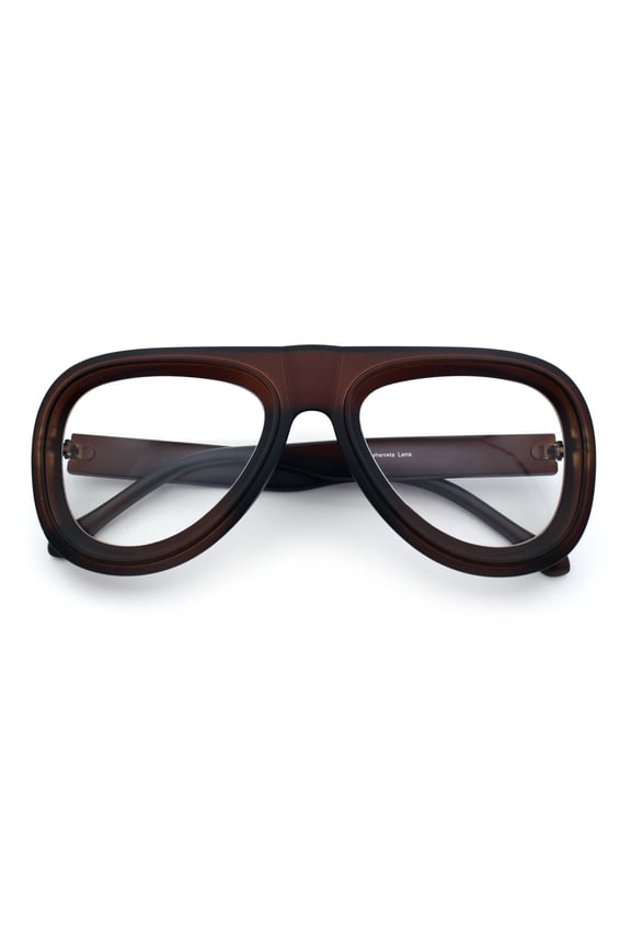 Retro Hipster Thick Plastic Racer Clear Lens Fashion Eyeglasses Brown
