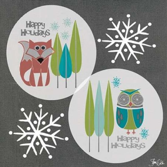 Retro Holiday Fox and Owl Canvas Art - Shanni Welsh (24 x 24)