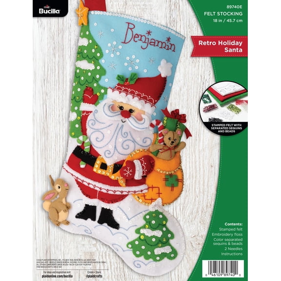 Bucilla Retro Holiday Santa 18 in Multicolor Felt Stocking Kit