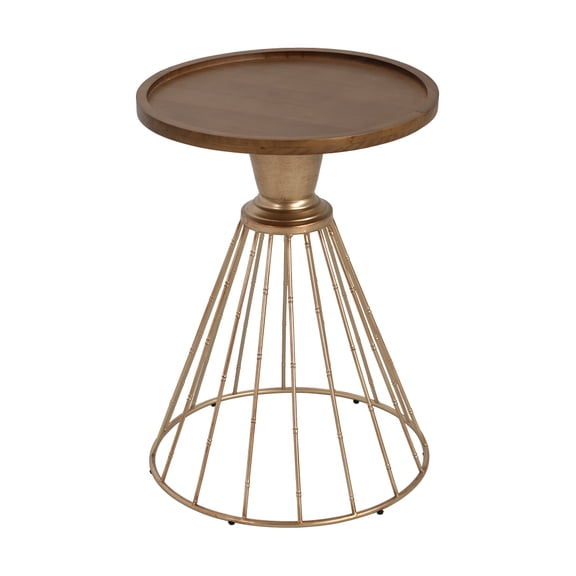 Retro Hollow Edge Round Pine Side Table, Antique Gold Metal Frame Accent End Table with Sunken Anti-Slip Tabletop, No Assembly Artistic Floating Side Table for Living Room, Bedroom & Sofa Side