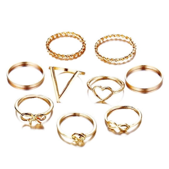 Retro Hollow Love Knot Bow Ring Set: Unisex Alloy Heart-Shaped Rings with Electroplated Finish
