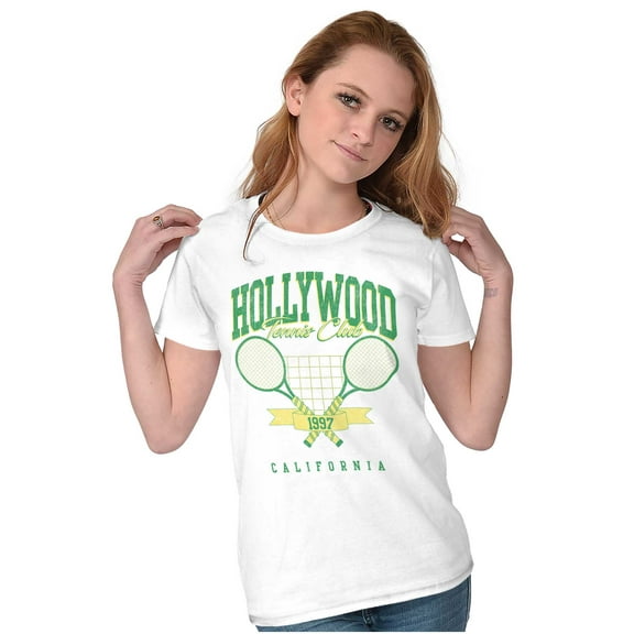 Retro Hollywood Tennis Club Poster Womens Slim Fit Graphic Tee Brisco Brands S