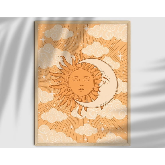 Retro Home Decor, 70S Home Decor, Sun And Moon 70S Decor, Celestial Decor, Moon Goddess Poster, Vintage Poster, Witchy Home Decor, Wall Art Wall Art, Modern Wall Decor, 16x24 UNFRAMED