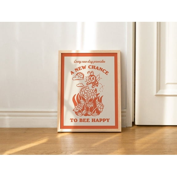 Retro Honey Bee Bumble Bee Positivity Quote Retro Illustration, Stretched Canvas Size 12x18